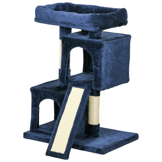 Sisal Cat Rest & Play Activity Tree w/ 2 House Navy Blue-0