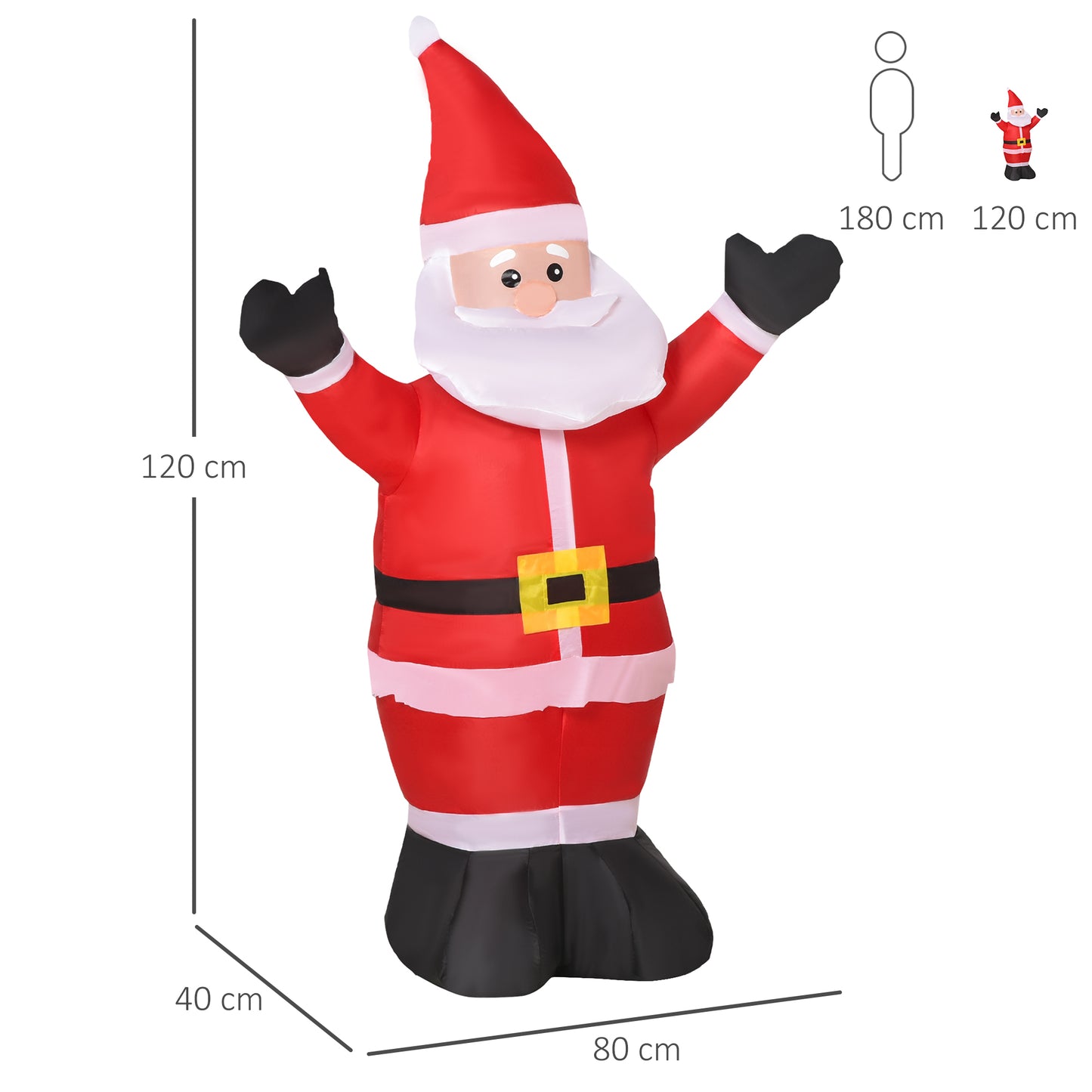 Homcom 1.2m Inflatable Christmas Santa Claus Xmas Decoration 3 LED Holiday Air Blown Yard Outdoor Décor-Red