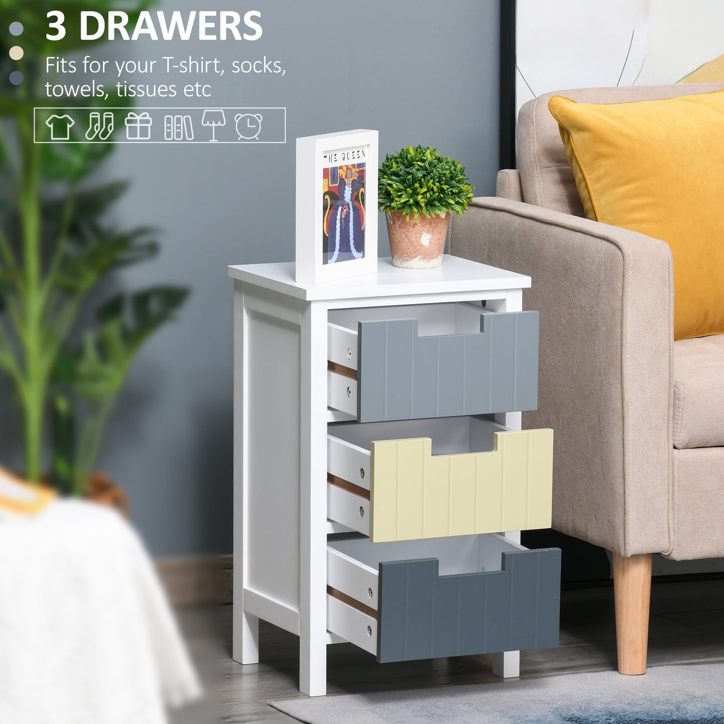 Homcom Chest of Drawers Storage Side Cabinet w/ 3 Detachable Drawers Home Furniture