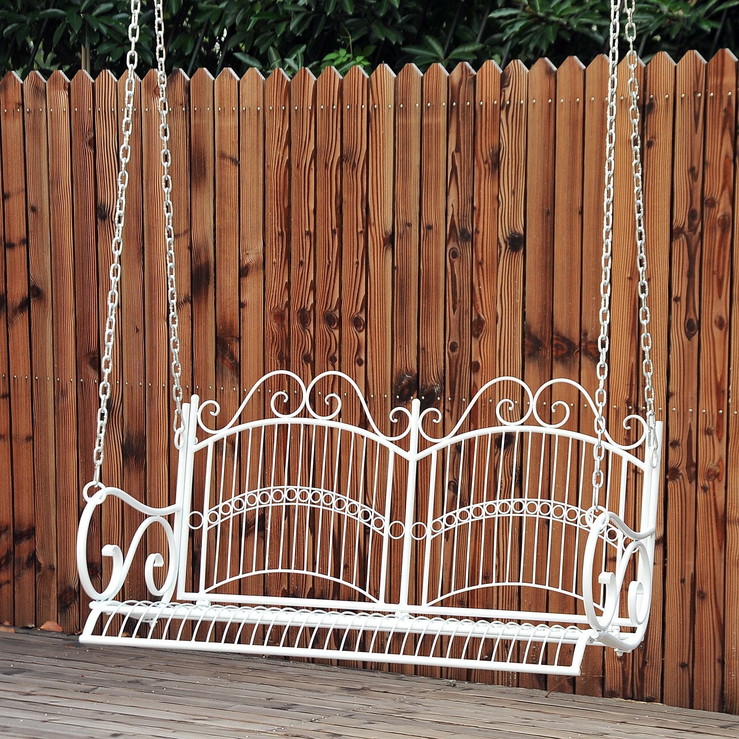 Outsunny Garden Bench Outdoor Metal 2-Seater Swing Chair Hanging Hammock Garden Furniture Balcony White - 118Lx 58W x 57H cm