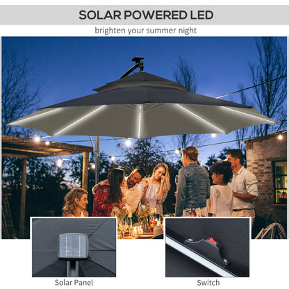 Outsunny 3(m) Cantilever Banana Parasol Hanging Umbrella with LED Solar lights