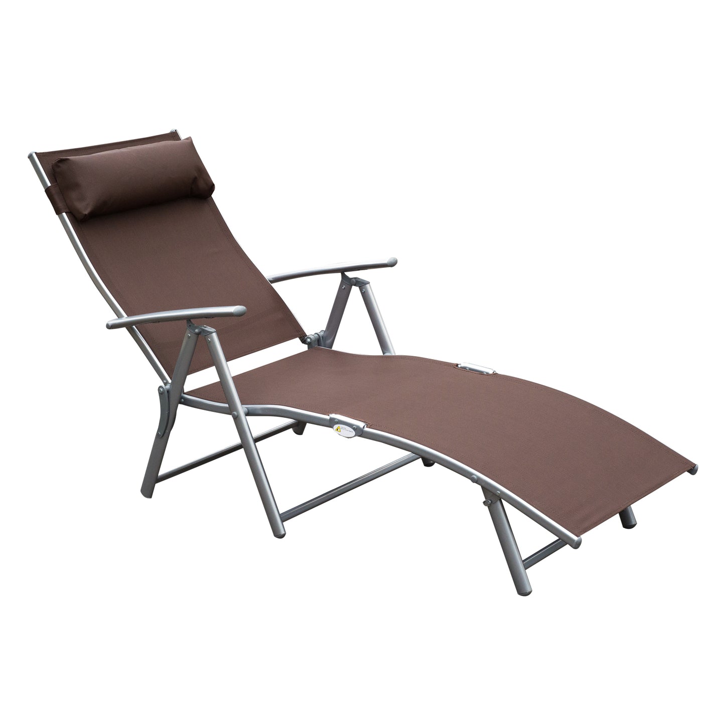 Outsunny Sun Lounger Steel Frame Outdoor Folding Chaise Texteline Lounge Chair Recliner with Headrest & 7 Levels Adjustable Backrest