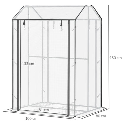 Outsunny Mini Greenhouse with Shelves Portable Garden Grow House for Plants with Roll Up Door and Vents