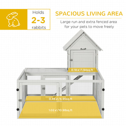 PawHut Wooden Rabbit Hutch with Extra Fenced Area