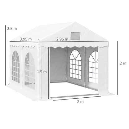 Outsunny 3 X 4 M Marquee Gazebo With Sides Party Tent Canopy & Carport Shelter For Outdoor Event Wedding White