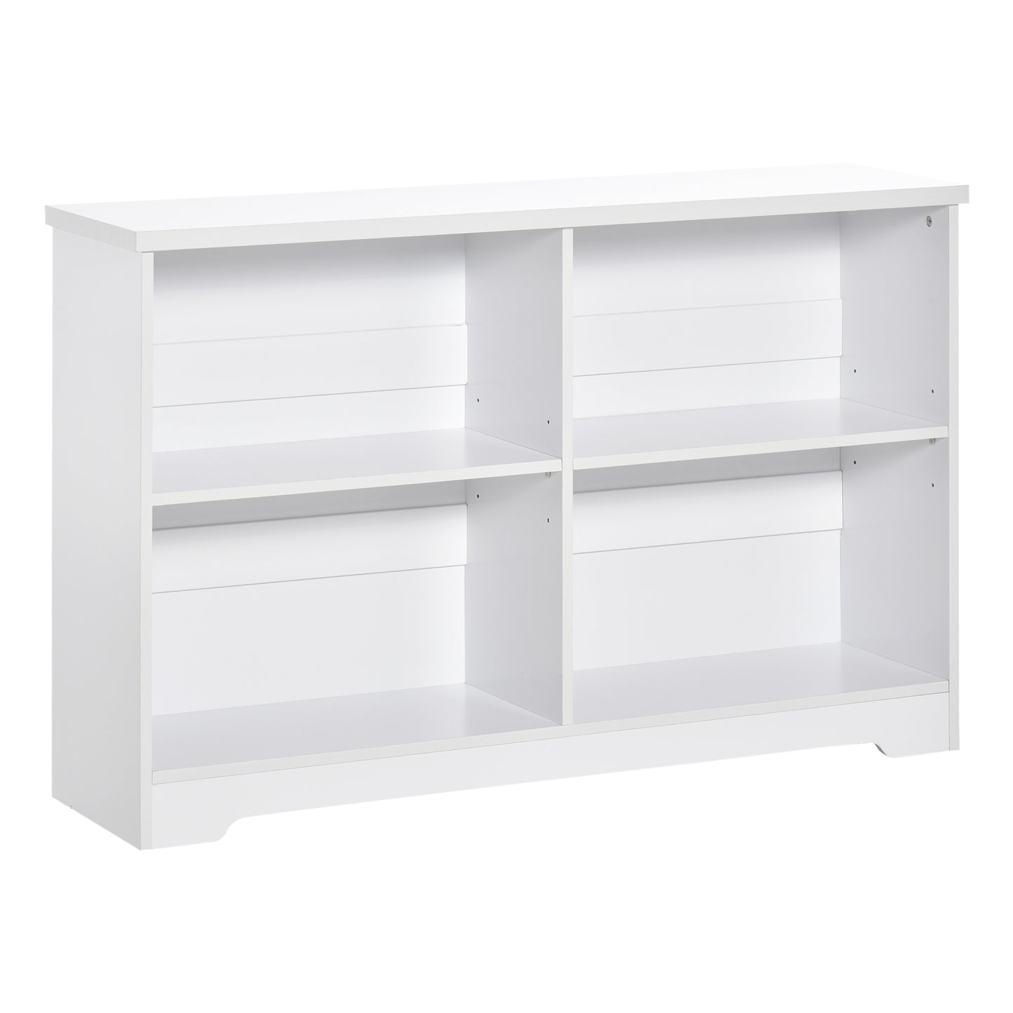 Homcom Simple Modern 4-Compartment Low Bookcase 2-Tier w/ Moving Shelves Cube Display Storage Unit Home Office Living Room Furniture White