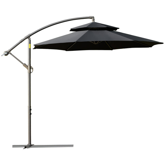 Outsunny 2.7m Garden Banana Parasol Cantilever Umbrella with Crank Handle