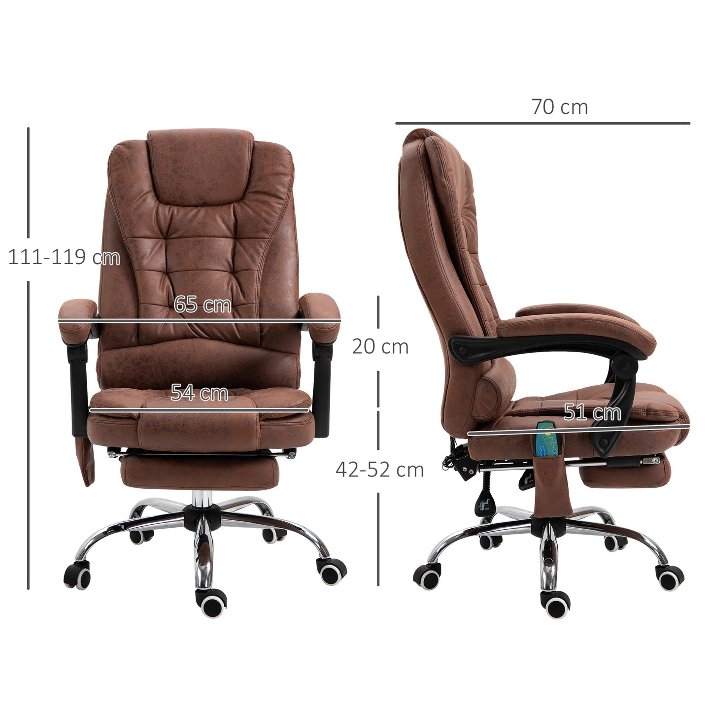 Vinsetto Heated 6 Points Vibration Massage Executive Office Chair Adjustable Swivel Ergonomic High Back Desk Chair Recliner with Footrest Brown