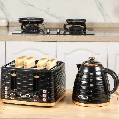 Kettle & Four Slice Toaster Set Black by Homcom