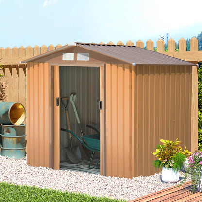 Galvanised 7 x 4' Double Door Reverse Apex Garden Shed Lockable Steel Light Brown by Steadfast