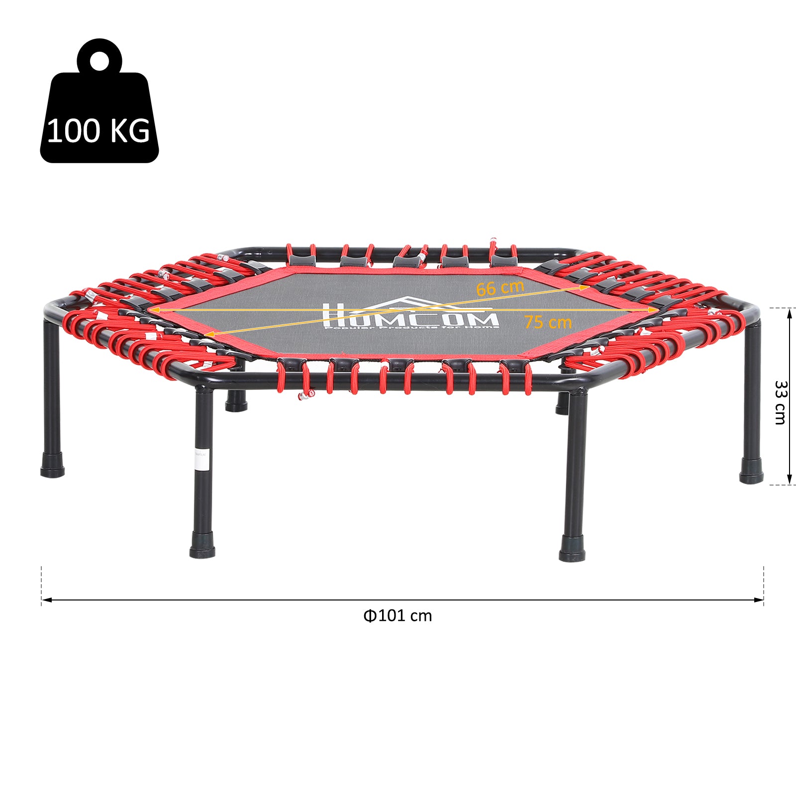 Homcom Mini Hexagon Steel Frame Trampoline with Anti-slip Rubber Pads Red