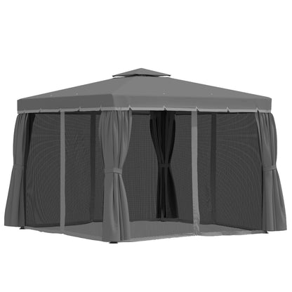 Outsunny 3 x 3(m) Patio Gazebo Canopy Garden Pavilion Tent Shelter Marquee with 2 Tier Water Repellent Roof