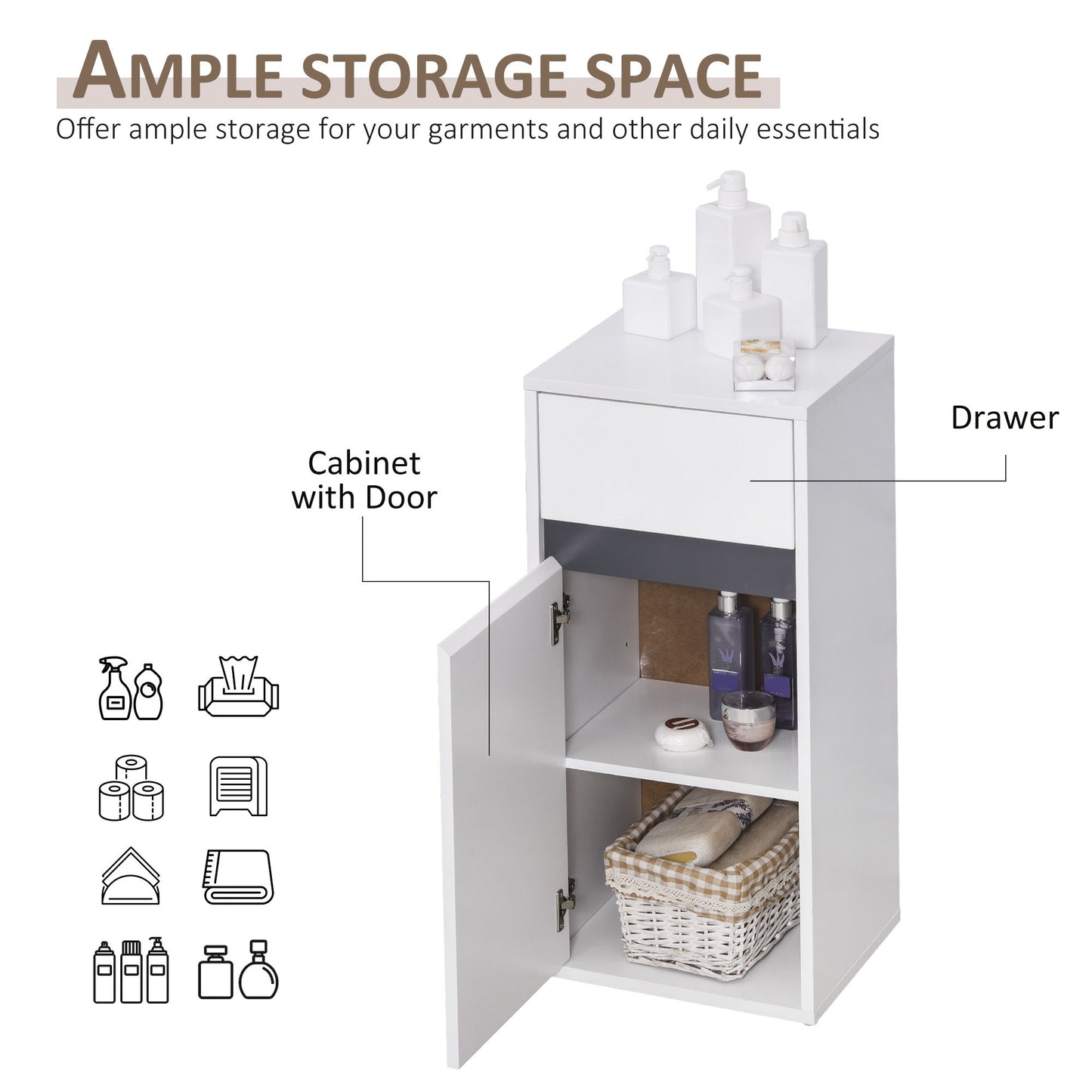 Homcom Medium-density fibreboard Tri-Compartment Bathroom Storage Cabinet White