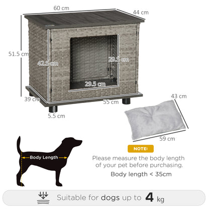 PawHut Wicker Dog House Rattan Pet Bed End Table Furniture with Soft Cushion Adjustable Feet for X-Small Dogs