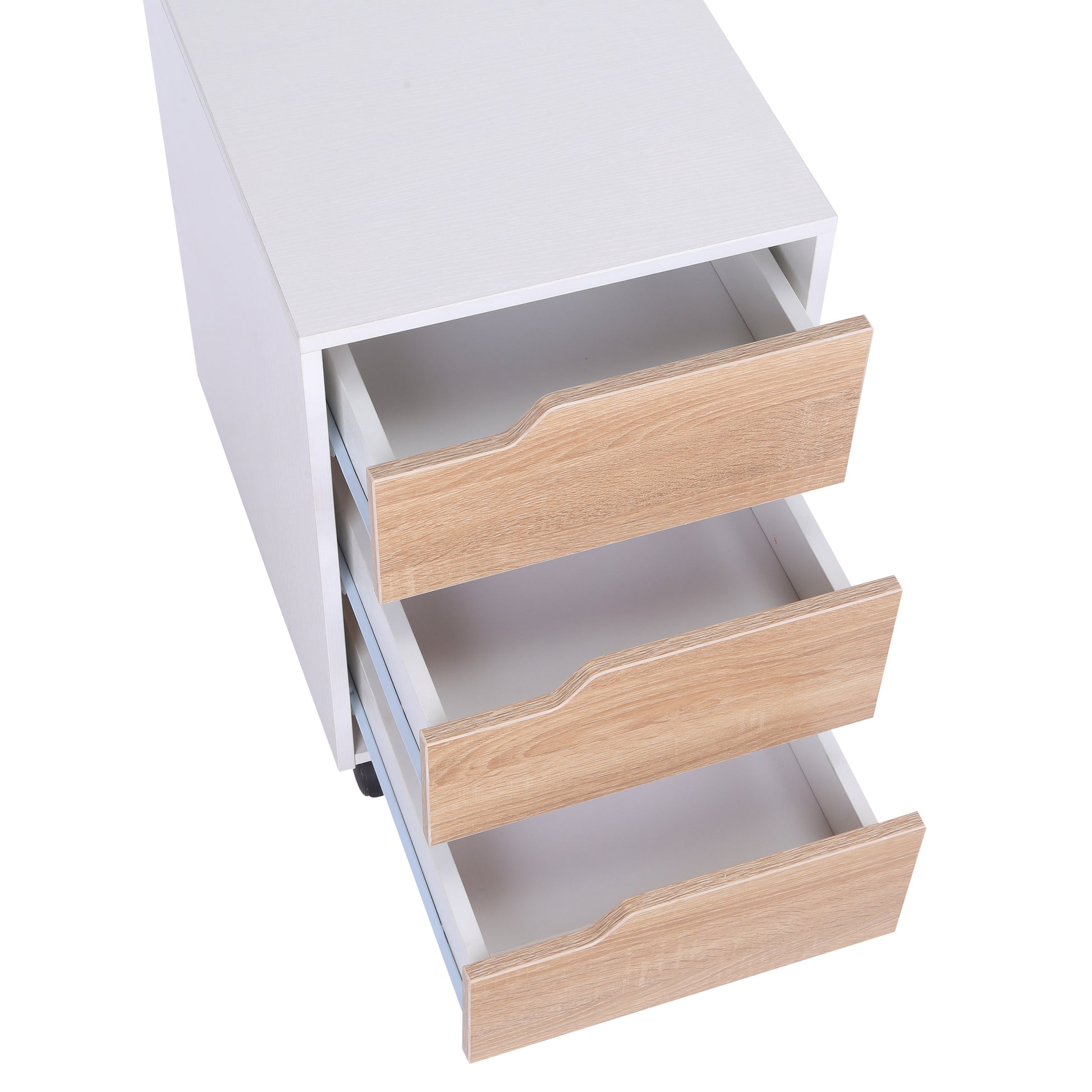 Homcom Medium-density fibreboard Mobile File Cabinet w/ 3 Drawers Locking Wheels Metal Rails Oak Tone White