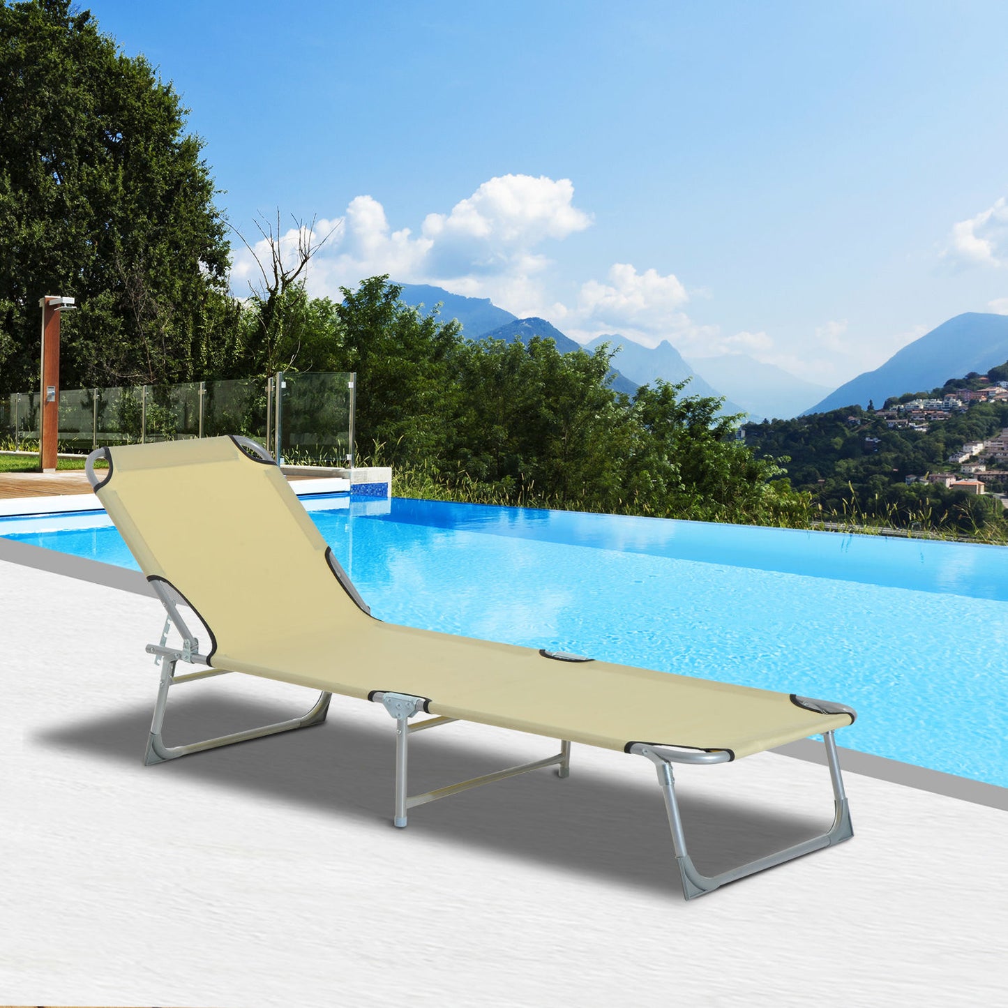 Outsunny Reclining Sun Lounger Chair Folding Camping Bed with 4-Position Adjustable Backrest