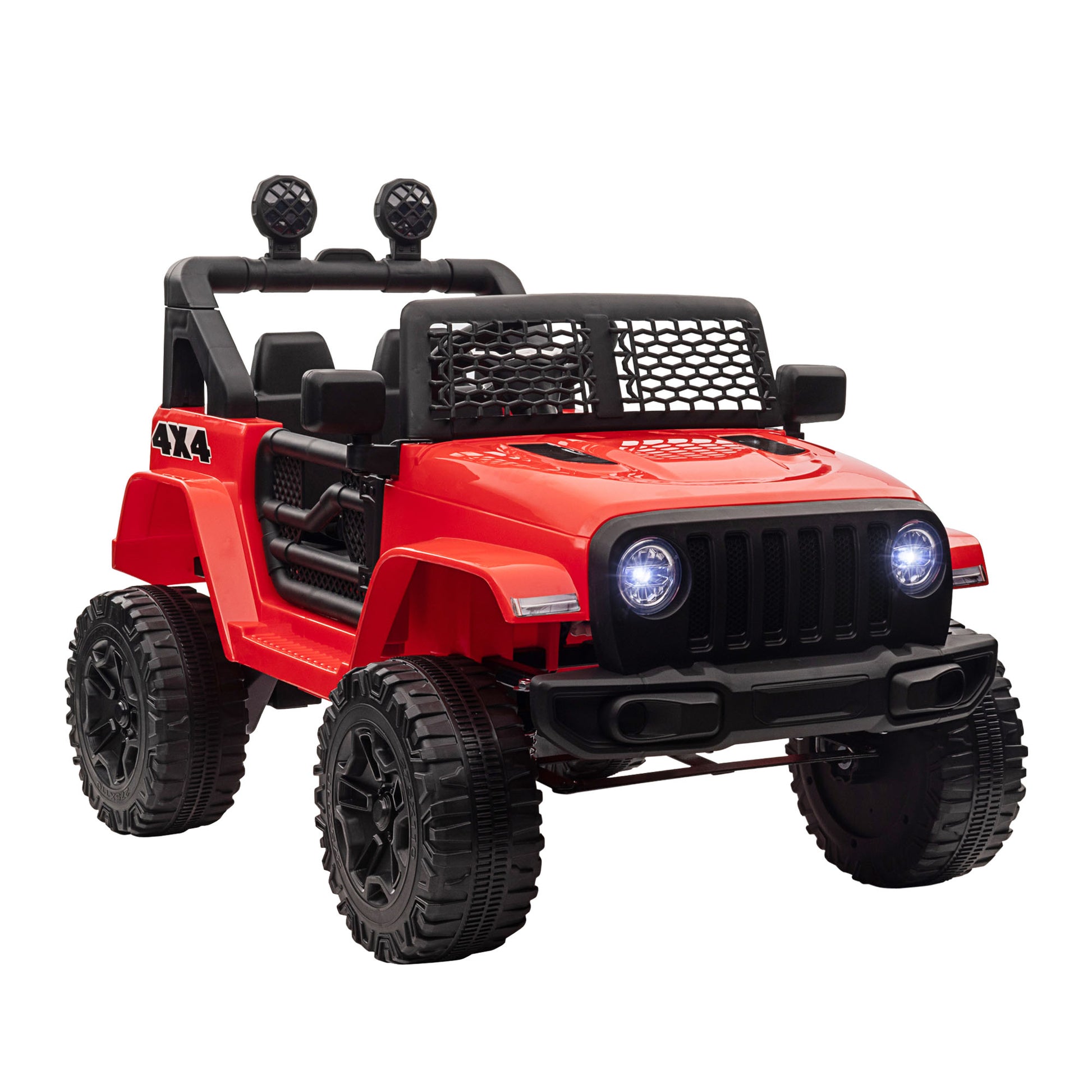 Homcom 12V Battery-powered 2 Motors Kids Electric Ride On Car Truck Off-road Toy with Parental Remote Control Horn Lights Suspension Wheels for 3-6 Years Old Red