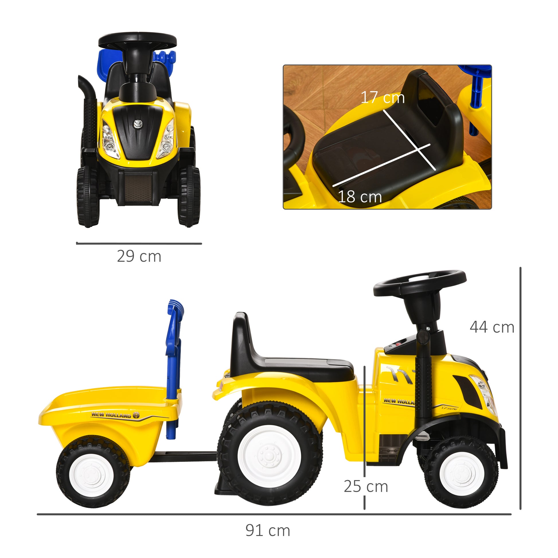 Homcom Ride On Tractor Toddler Walker Foot To Floor Slider w/ Horn Storage Steering Wheel for 1-3 Years Old Yellow