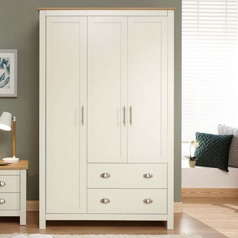 Lancaster Tall Wardrobe Cream 3 Doors 1 Shelf 2 Drawers