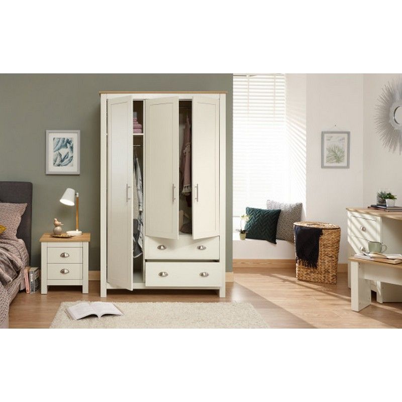 Lancaster Tall Wardrobe Cream 3 Doors 1 Shelf 2 Drawers