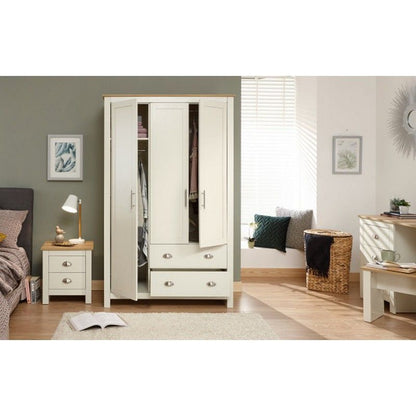 Lancaster Tall Wardrobe Cream 3 Doors 1 Shelf 2 Drawers