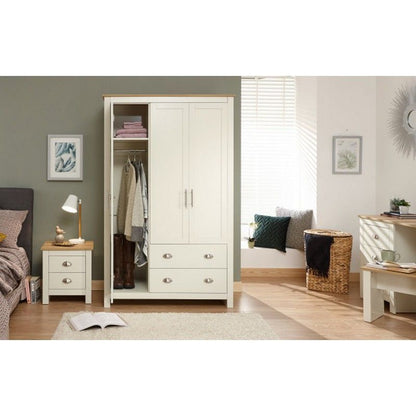 Lancaster Tall Wardrobe Cream 3 Doors 1 Shelf 2 Drawers