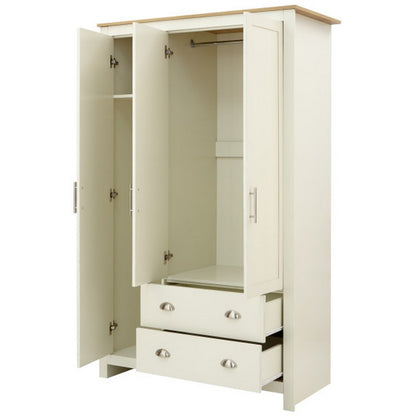 Lancaster Tall Wardrobe Cream 3 Doors 1 Shelf 2 Drawers