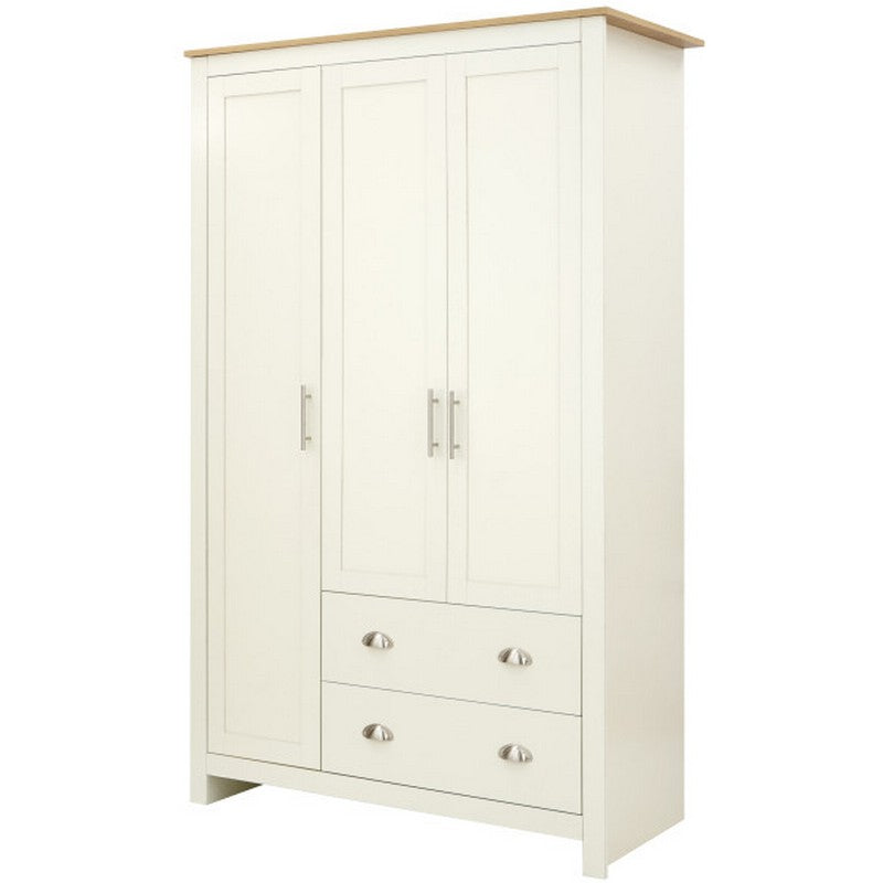 Lancaster Tall Wardrobe Cream 3 Doors 1 Shelf 2 Drawers