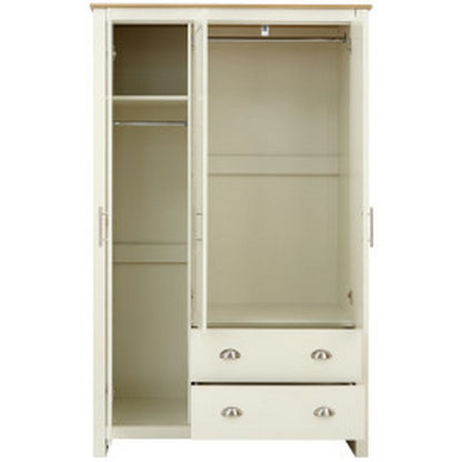 Lancaster Tall Wardrobe Cream 3 Doors 1 Shelf 2 Drawers