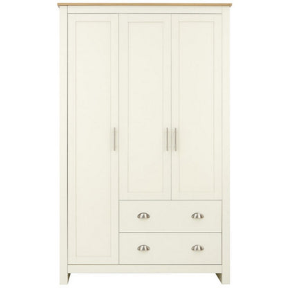 Lancaster Tall Wardrobe Cream 3 Doors 1 Shelf 2 Drawers