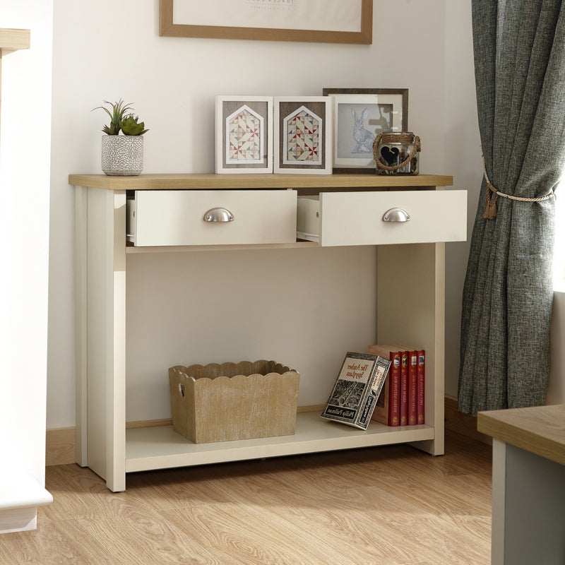 Lancaster Console Table Cream 1 Shelf 2 Drawers