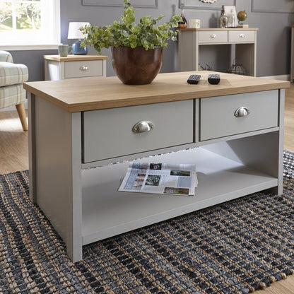 Lancaster Coffee Table Grey 1 Shelf 2 Drawers