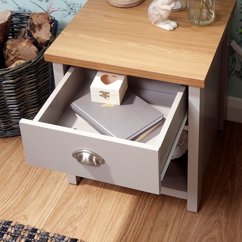 Lancaster Side Table Grey 1 Shelf 1 Drawer