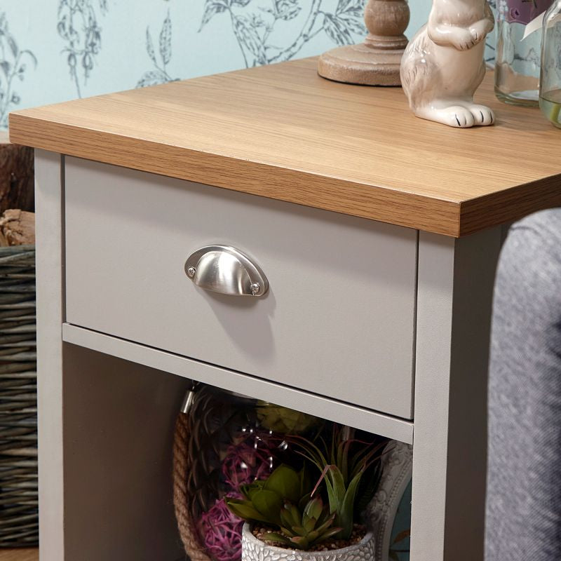 Lancaster Side Table Grey 1 Shelf 1 Drawer