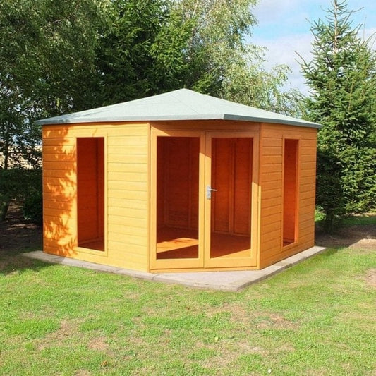 Shire Larkspur 10' 4" x 10' 4" Apex Summerhouse - Premium Coated Shiplap