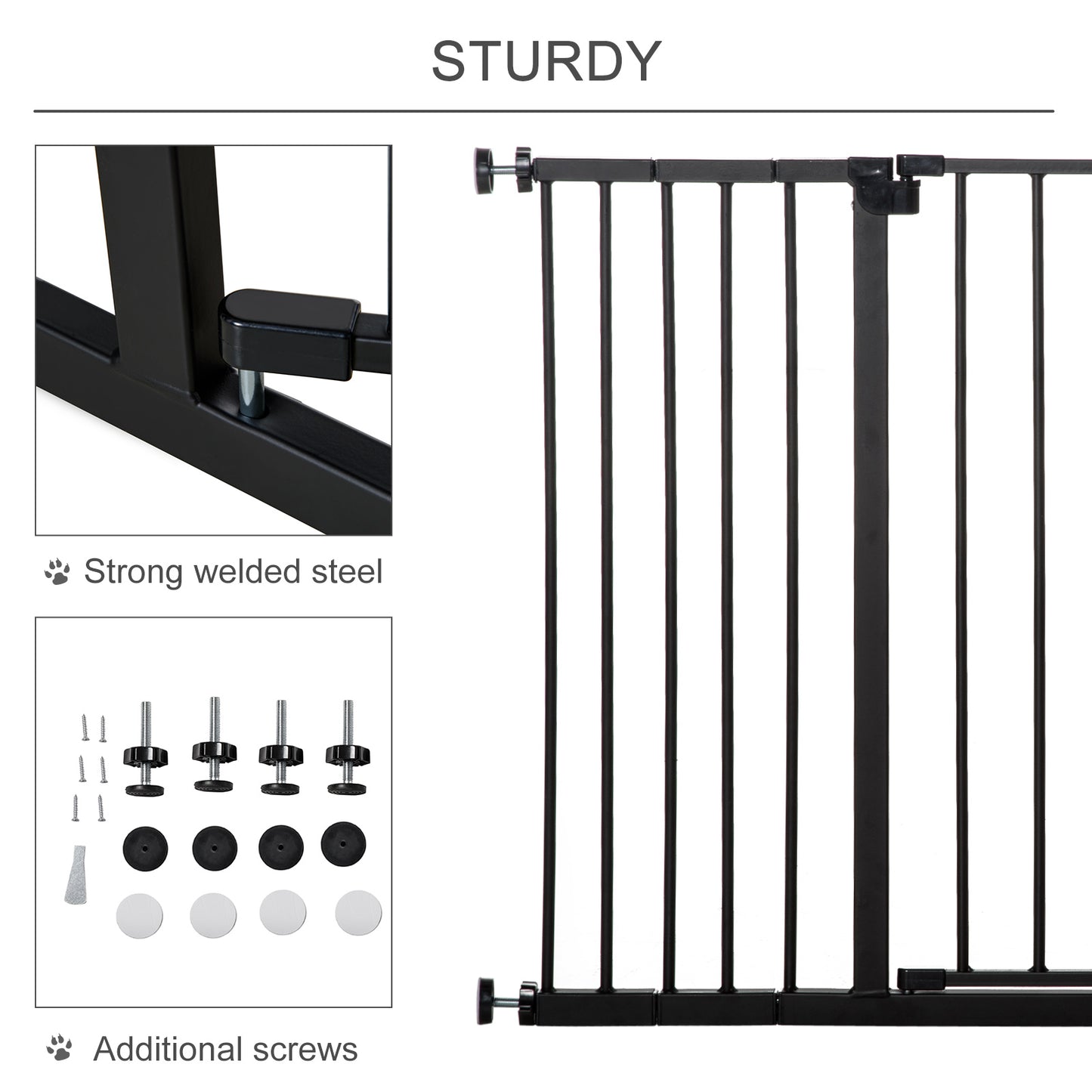 PawHut Pressure Fitted Pet Dog Safety Gate Metal Fence Extending 76-107cm Wide