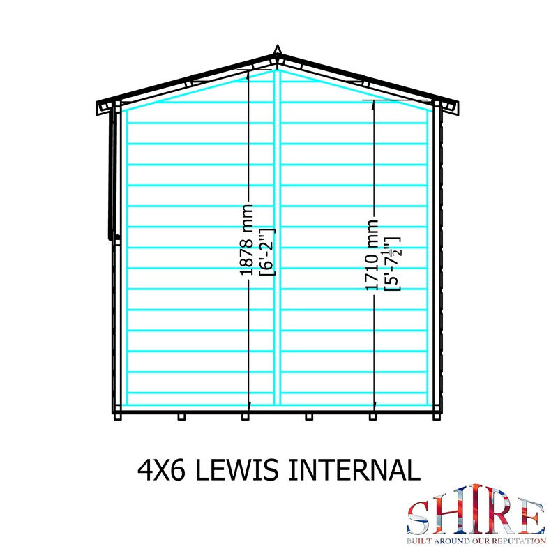 Shire Lewis 4' 4" x 6' 2" Apex Shed - Premium Pressure Treated Shiplap