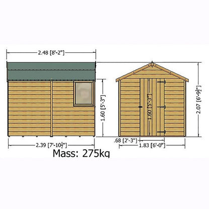 Shire Lewis 6' 3" x 8' 2" Apex Shed - Premium Coated Shiplap