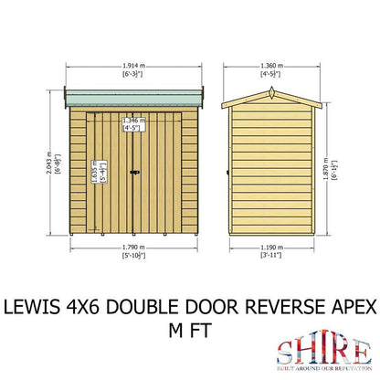 Shire Lewis 4' 5" x 6' 3" Reverse Apex Shed - Classic Coated Shiplap