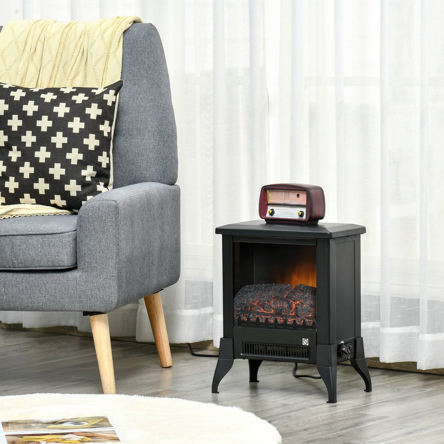 Homcom Freestanding Electric Fireplace Stove with Flame Effect and Overheat Protection