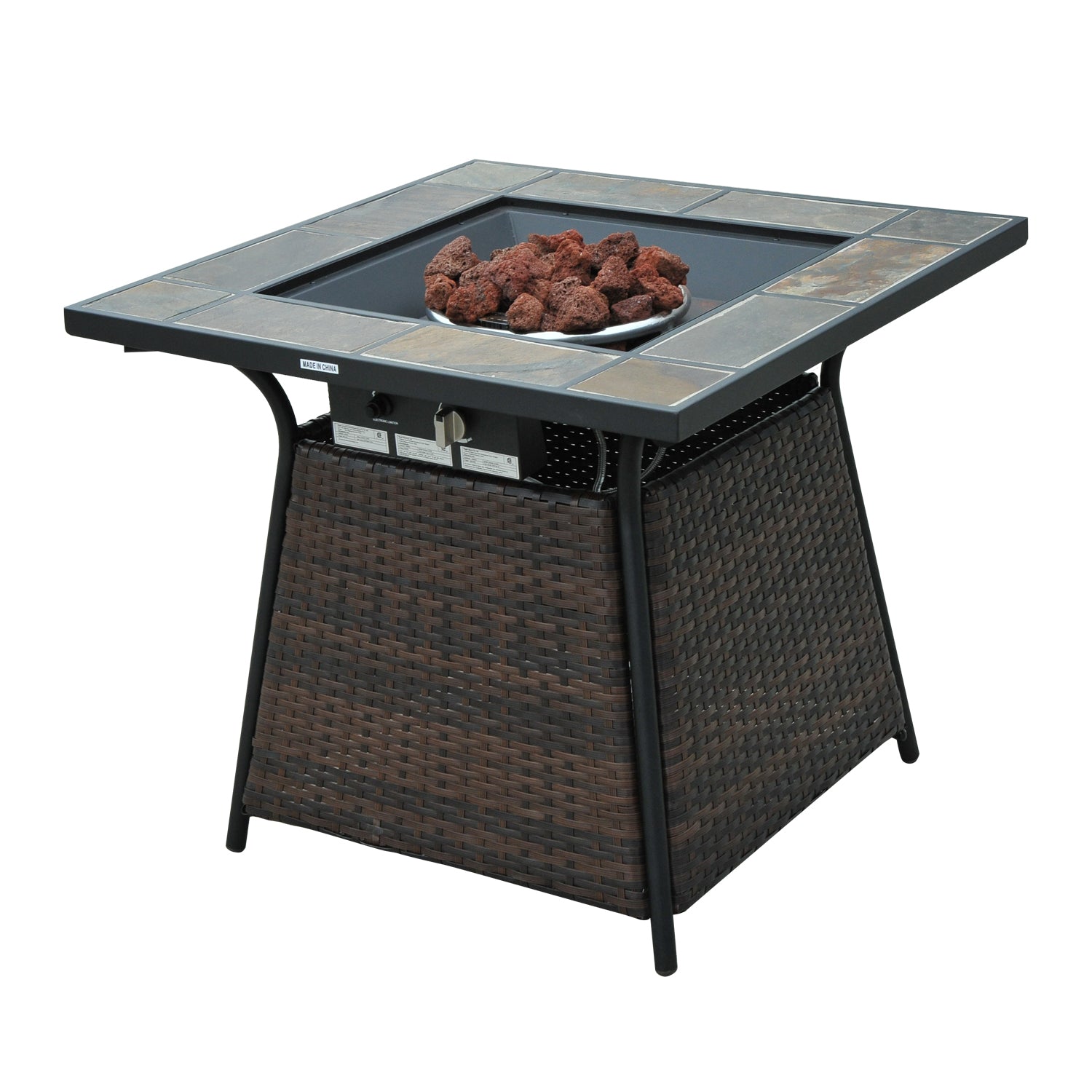 Outsunny Rattan Gas Fire Pit W/Lid-Brown/Black