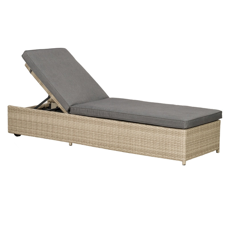 Tuscany Rattan Garden Patio Sun Lounger by Royalcraft with Grey Cushions - Croft Home & Garden