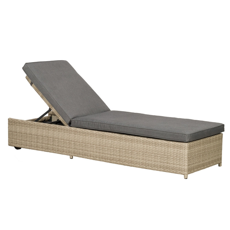 Tuscany Rattan Garden Patio Sun Lounger by Royalcraft with Grey Cushions - Croft Home & Garden