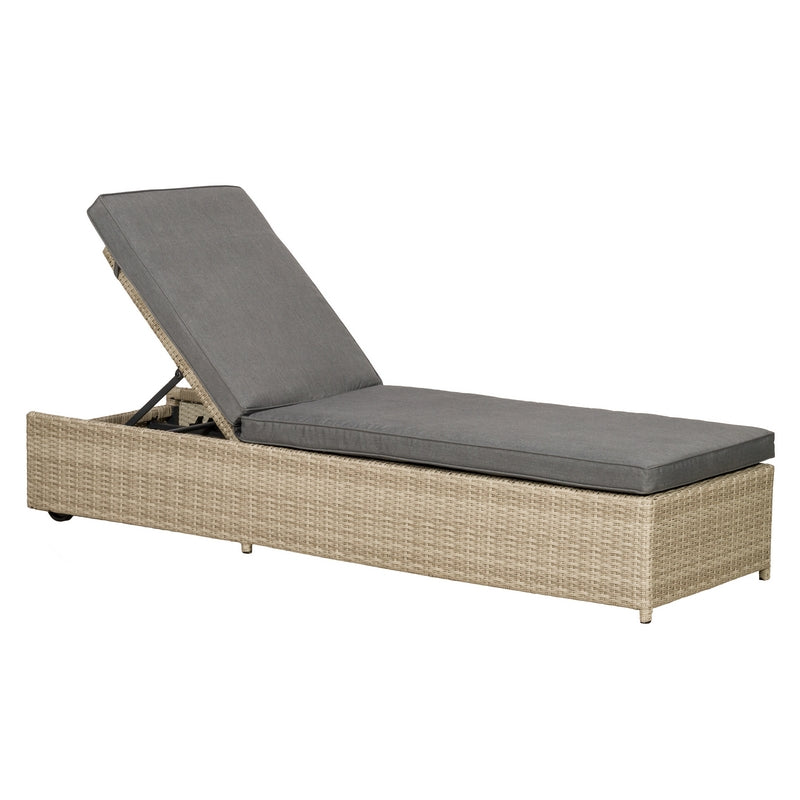 Tuscany Rattan Garden Patio Sun Lounger by Royalcraft with Grey Cushions - Croft Home & Garden