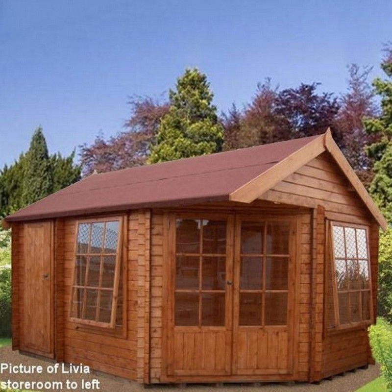 Shire Livia 9' 8" x 14' 2" Reverse Apex Log Cabin - Premium 28mm Cladding Tongue & Groove