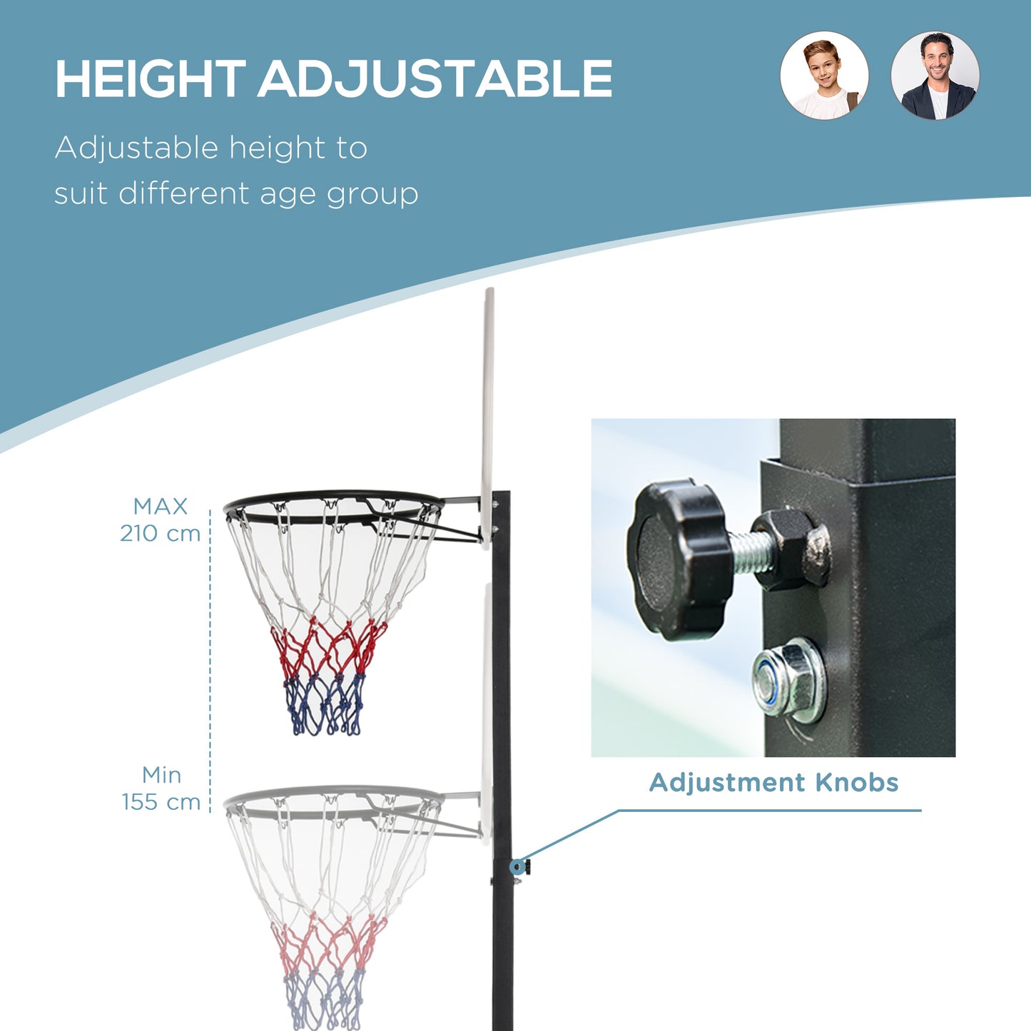 Homcom Portable Basketball Stand Net Hoop W/ Wheels-Black/White