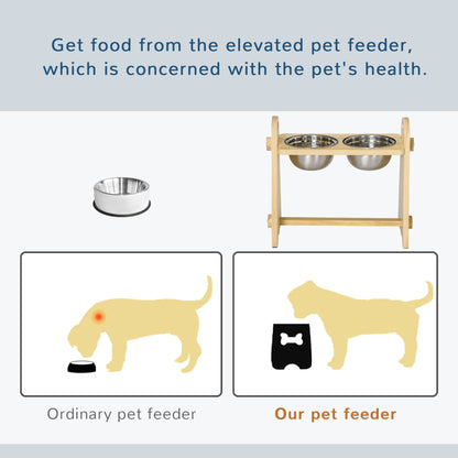 PawHut Raised Dog Bowls with Stand Adjustable Raised Pet Feeder with 2 Removable Stainless Steel Bowls for Small to Extra Large Dogs