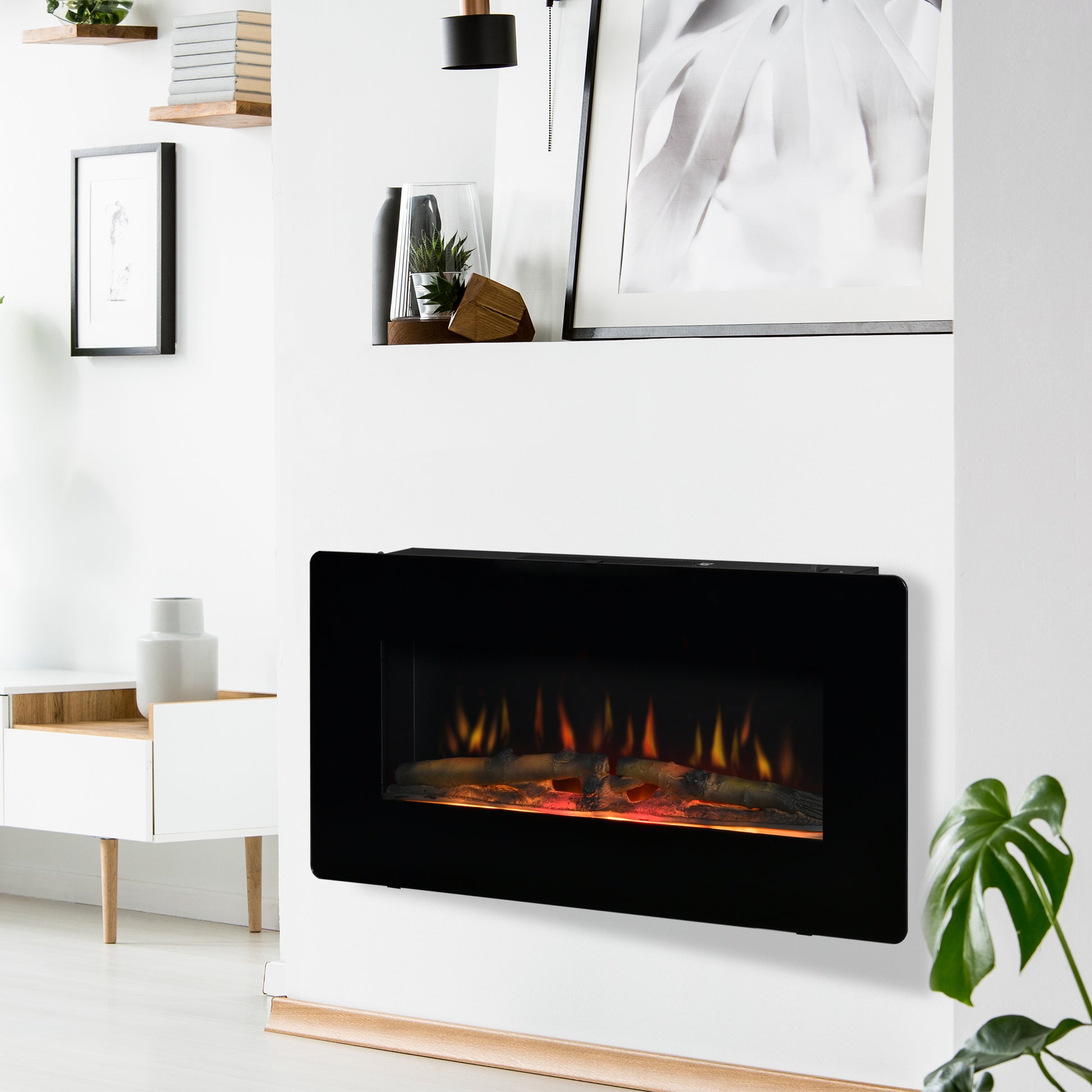 Homcom Electric Wall-Mounted Fireplace Heater with Adjustable Flame Effect