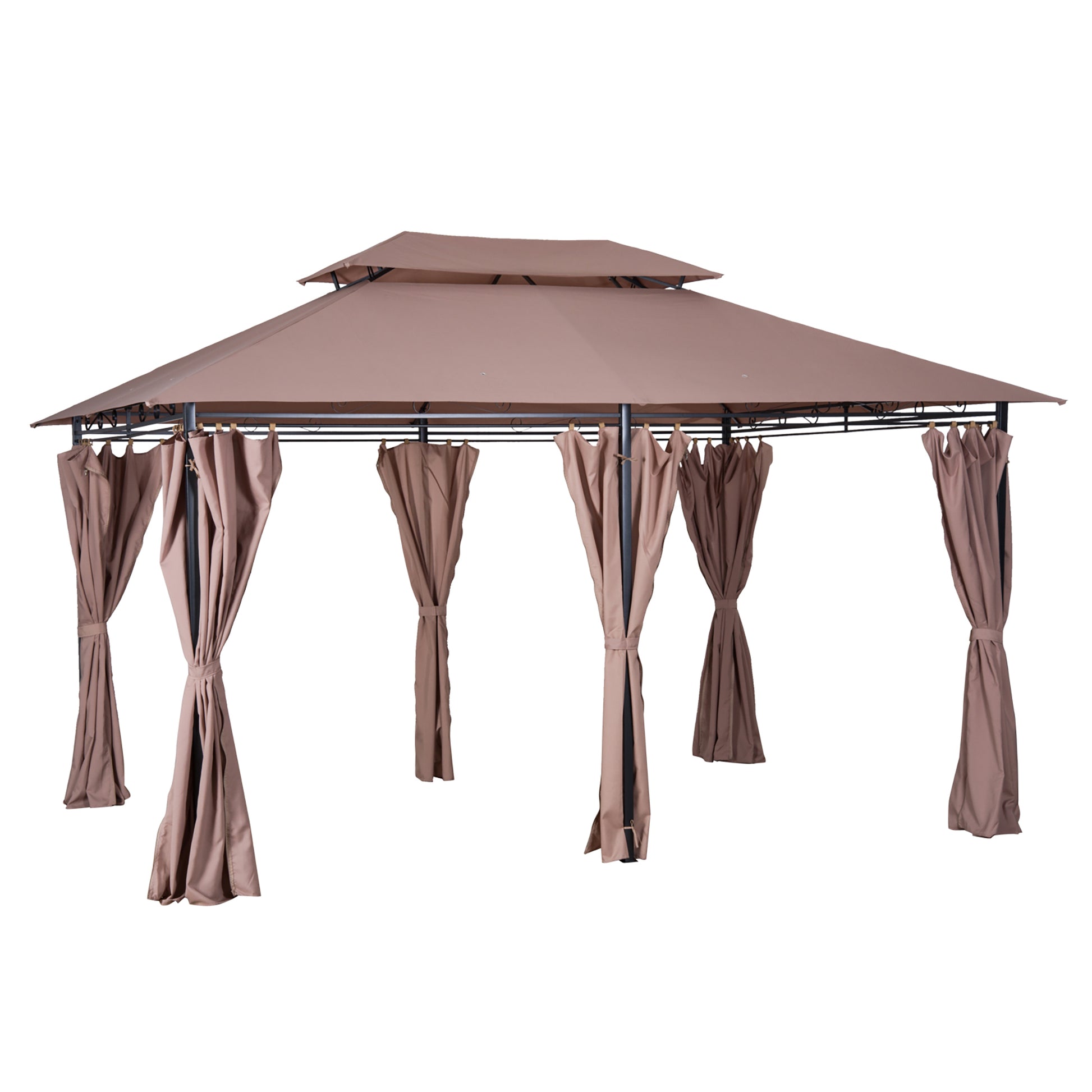 Outsunny 4m x 3(m) Metal Gazebo Canopy Party Tent Garden Pavillion Patio Shelter Pavilion with Curtains Sidewalls