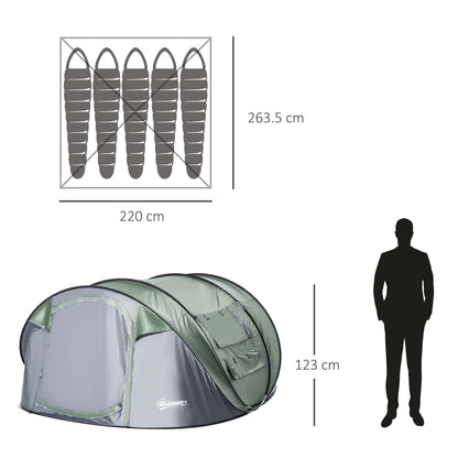 Outsunny 4-5 Person Pop-up Camping Tent Waterproof Family Tent w/ 2 Mesh Windows & PVC Windows Portable Carry Bag for Outdoor Trip Dark Green